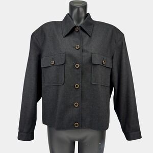 THEO MILES Wool Button Up Boxy Cropped Womens Gray Charcoal Utility‎ Shacket 14